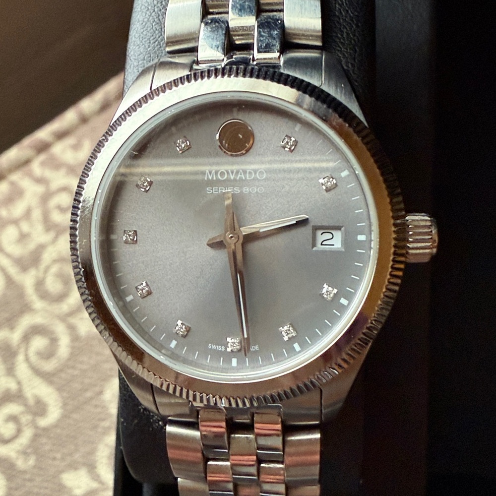Movado Silver and Black Bracelet Watch - Picture 3 of 6